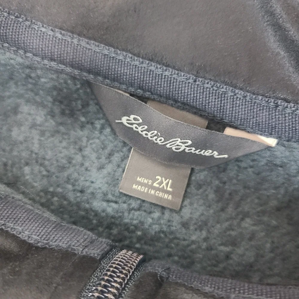 Eddie Bauer Fleece Sweater Mens 2XL XXL Teal Blue‎ Quarter Zip Sweatshirt